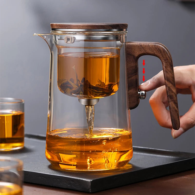 Glass Tea Kettle with Water Separation Inner Magnetic Switch Teapot with Wooden Handle Heat Resistant Milk Tea Container Pot