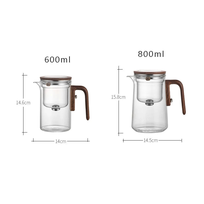 Glass Tea Kettle with Water Separation Inner Magnetic Switch Teapot with Wooden Handle Heat Resistant Milk Tea Container Pot